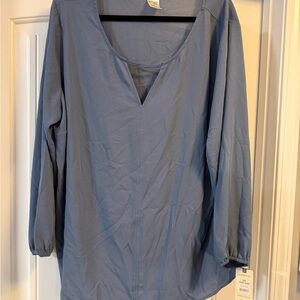 Terra & Sky Scoop Neck Long Sleeve Blouse - Dusty Blue